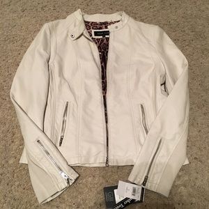 Leather touch jacket, off white, size large